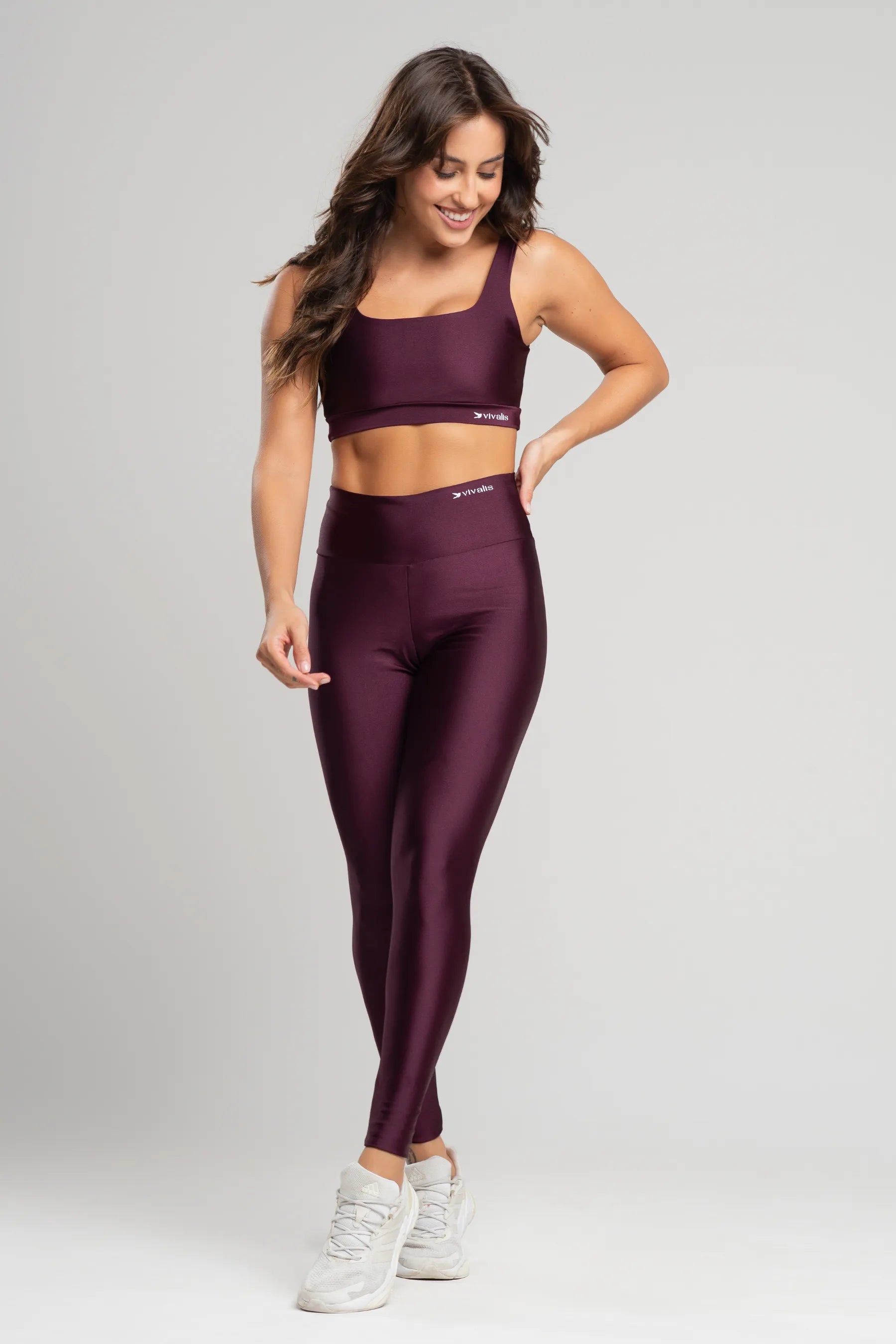 Conjunto fitness feminino balance com top e legging ameixa para academia