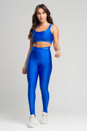 Conjunto fitness feminino balance com top e legging azul royal para academia
