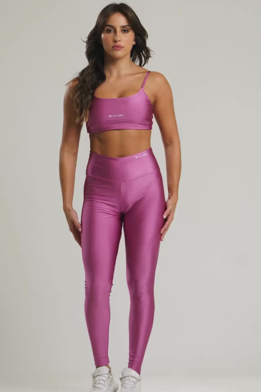 Conjunto fitness feminino essence com top e legging lírio rosa para academia