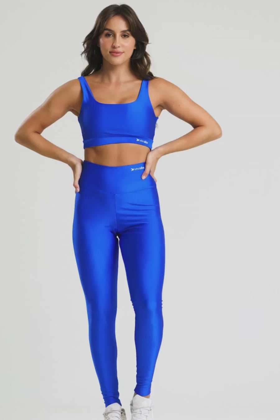 Conjunto fitness feminino balance com top e legging azul royal para academia